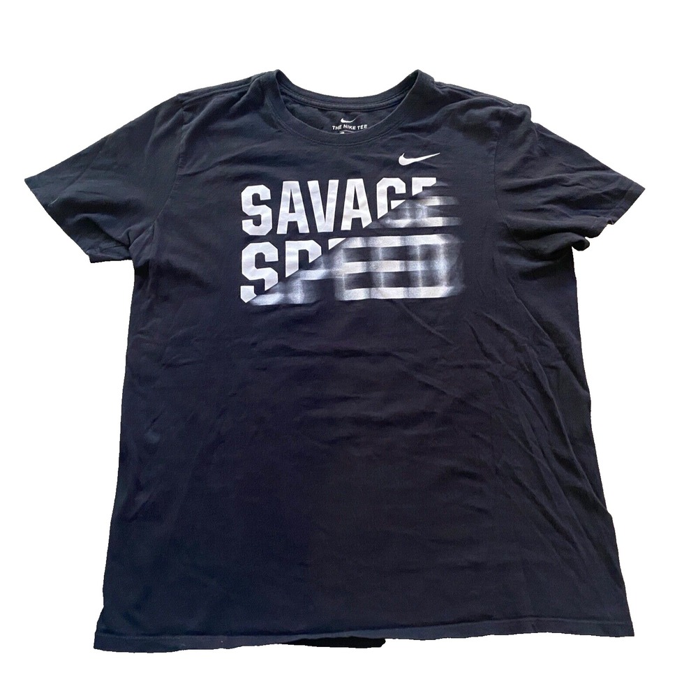 Nike Savage Speed Black Dri Fit T Shirt Graphic Athletic Crew Neck Men's Large